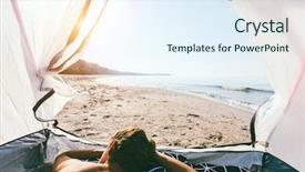  Presentation with morning sunrise - Slide deck enhanced with beach near the sea background and a sky blue colored foreground