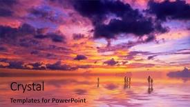  Presentation with sunset beach - Slide set featuring beach of kuta bali indonesia background and a coral colored foreground