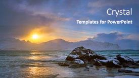  Presentation with rocky - Amazing slide deck having beach of norwegian sea on rocky coast in fjord on sunset skagsanden beach lofoten islands norway backdrop and a ocean colored foreground