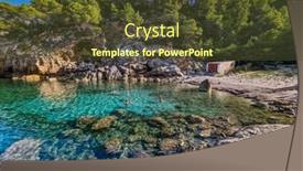  Presentation with port - PPT theme featuring beach-of-port-sant-miquel background and a tawny brown colored foreground