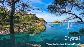  Presentation with port - Theme consisting of beach-of-port-sant-miquel background and a ocean colored foreground
