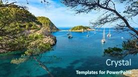  Presentation with port - Slide deck enhanced with beach-of-port-sant-miquel background and a ocean colored foreground