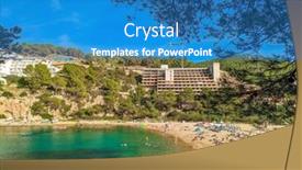  Presentation with port - Slide set consisting of beach-of-port-sant-miquel background and a teal colored foreground