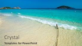  Presentation with island - Presentation theme featuring beach-of-similan-koh-miang background and a soft green colored foreground