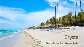  Presentation with beautiful skin and beach - Beautiful PPT theme featuring beach of varadero in cuba backdrop and a  colored foreground