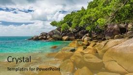  Presentation with queensland - PPT theme with beach on fitzroy island cairns background and a gold colored foreground