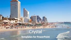  Presentation with public - PPT theme having beach on mediterranean sea israel background and a seafoam green colored foreground