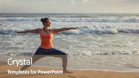  Presentation with warrior woman - Presentation design consisting of beach on sunset kerala india background and a coral colored foreground