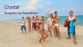  Presentation with beach party - Beautiful theme featuring beach party - vacationers have fun doing backdrop and a light blue colored foreground