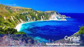  Presentation with ion - Amazing slide deck having beach petani in kefalonia ion backdrop and a royal blue colored foreground