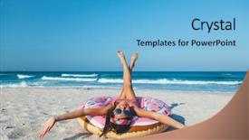  Presentation with tropical holiday - Presentation theme featuring beach playing with inflatable background and a light blue colored foreground