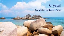  Presentation with beach rocks - Beautiful presentation design featuring beach rocks - lagoon boulders big stones backdrop and a sky blue colored foreground