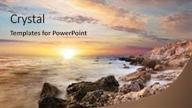  Presentation with nature sunset of colors - PPT layouts featuring beach rocks - sea and rock background and a lemonade colored foreground