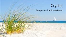  Presentation with sailboat - Audience pleasing presentation theme consisting of beach sand dune grasses backdrop and a light blue colored foreground