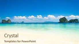  Presentation with beach sands - Slide deck featuring beach scene - sands of white remote resort background and a cream colored foreground