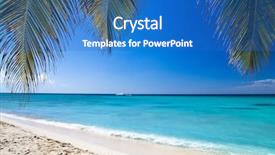 Presentation with scene - Audience pleasing PPT layouts consisting of beach scene - tropical sea under the blue backdrop and a teal colored foreground
