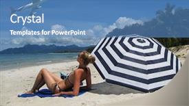  Presentation with doors to beach scene - Slide set enhanced with beach scene langkawi island malaysia background and a teal colored foreground