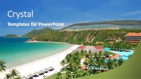  Presentation with pacific - Cool new PPT theme with beach scene tropics pacific ocean backdrop and a teal colored foreground