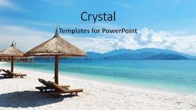  Presentation with doors to beach scene - Presentation theme featuring beach scene tropics pacific ocean background and a light blue colored foreground