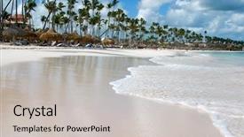  Presentation with pacific - Presentation featuring beach scene tropics pacific ocean background and a light gray colored foreground
