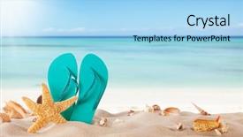  Presentation with shells - Audience pleasing slide deck consisting of beach shells and blue sandals backdrop and a light blue colored foreground
