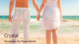  Presentation with cartoon kids holding hands - Slide set consisting of beach side - hands holding couple conceptual vacation background and a  colored foreground