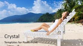  Presentation with girl running on the beach clouds - Theme featuring beach sitting at chaise lounge background and a  colored foreground