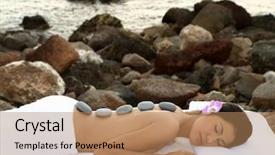  Presentation with beautiful-nature - Colorful presentation theme enhanced with beach spa - beautiful woman getting hot stones backdrop and a coral colored foreground