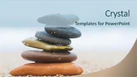  Presentation with sand ocean - Slide set consisting of beach stones on sand ocean background and a sky blue colored foreground