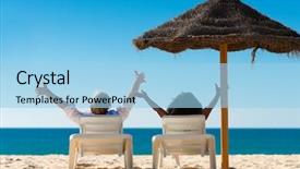  Presentation with sun life insurance - PPT layouts consisting of beach stretching arms feeling free background and a light blue colored foreground