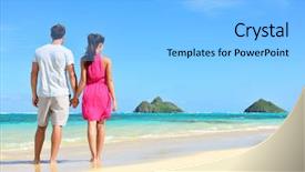  Presentation with hawaii - Slide set enhanced with summer holiday - couple on hawaii background and a light blue colored foreground