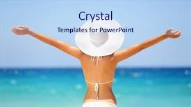  Presentation with happy holidays - Audience pleasing PPT theme consisting of beach summer holidays woman backdrop and a light blue colored foreground