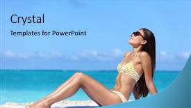  Presentation with sun tanning - Slide set featuring beach sunglasses woman sun tanning background and a light blue colored foreground