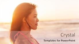  Presentation with glow - Presentation design featuring beach-sunset-beautiful-young-asian background and a lemonade colored foreground