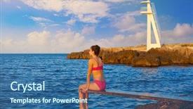  Presentation with sunset beach - Slide set consisting of beach sunset on trampoline springboard background and a  colored foreground