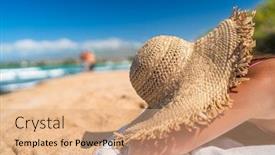  Presentation with caribbean - Beautiful PPT layouts featuring beach-suntan-woman-sleeping-hiding backdrop and a coral colored foreground