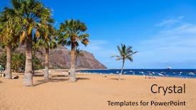  Presentation with beach litter - Slide deck featuring beach teresitas in tenerife - canary islands spain background and a coral colored foreground