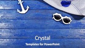  Presentation with accessories - Colorful PPT layouts enhanced with beach themed - summer accessories on wooden background backdrop and a ocean colored foreground