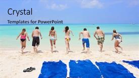  Presentation with ocean - PPT layouts featuring beach towel - young adults running background and a light blue colored foreground