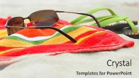  Presentation with flipflops - Theme consisting of beach towel sunglasses and flipflops background and a sky blue colored foreground