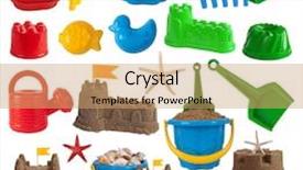  Presentation with sand play - Presentation design featuring beach toys and sand castles background and a coral colored foreground