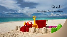  Presentation with beach toys on sand - Audience pleasing slide deck consisting of beach toys in the sand backdrop and a  colored foreground