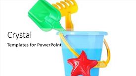  Presentation with beach toys on sand - Beautiful presentation theme featuring beach toys isolated on white backdrop and a white colored foreground