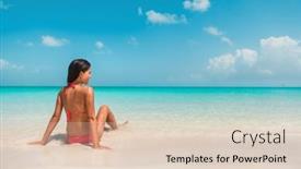  Presentation with sun tanning - Colorful slide set enhanced with beach-travel-caribbean-south-vacation backdrop and a lemonade colored foreground