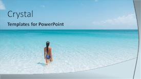  Presentation with sun tanning - Colorful presentation design enhanced with beach-travel-caribbean-vacation-bikini backdrop and a light blue colored foreground