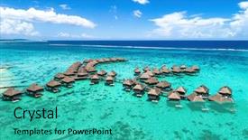 Presentation with lagoon - Colorful PPT layouts enhanced with beach travel vacation tahiti hotel backdrop and a teal colored foreground