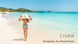  Presentation with jolly - Slide set having beach travel vacation woman walking on luxury caribbean cruise destination antigua island in bikini wearing beach hat carefree on holidays on jolly beach girl on travel vacation holidays swim model background and a lemonade colored foreground