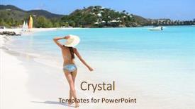  Presentation with girl model - PPT layouts with beach travel vacation woman background and a sky blue colored foreground