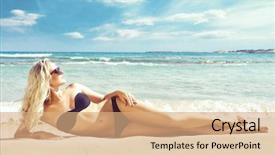  Presentation with black woman - PPT theme having beach traveling vacation holiday tourism background and a coral colored foreground