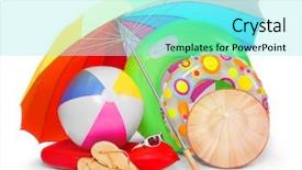  Presentation with umbrella protection - Colorful PPT layouts enhanced with beach umbrella and floating water backdrop and a arctic colored foreground